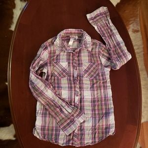 Justice Plaid Button Up with 3/4 Roll Up Sleeves